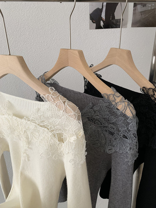 Suéter Tejido con Encaje Calado y Cuello en V para Mujer - Colección Otoño Invierno - Image 19
