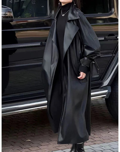 Abrigo de Cuero Largo Elegante para Mujer - Diseño Sofisticado - Image 3