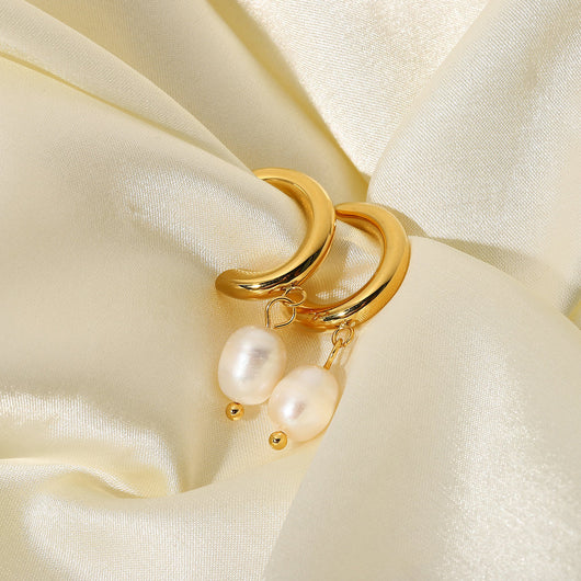 Aretes de Perla en Oro 18K y Acero Inoxidable Personalidad Fashion - Image 4