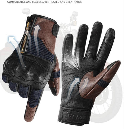 Guantes de Motocicleta Vintage en Cuero Genuino de Oveja con Perforaciones - Image 13