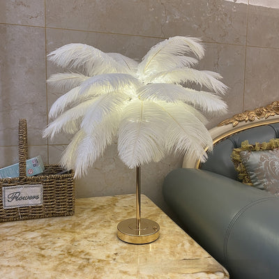 Lámpara Nocturna USB con Plumas de Avestruz Natural - Luz Ambiente para Dormitorio - Image 3