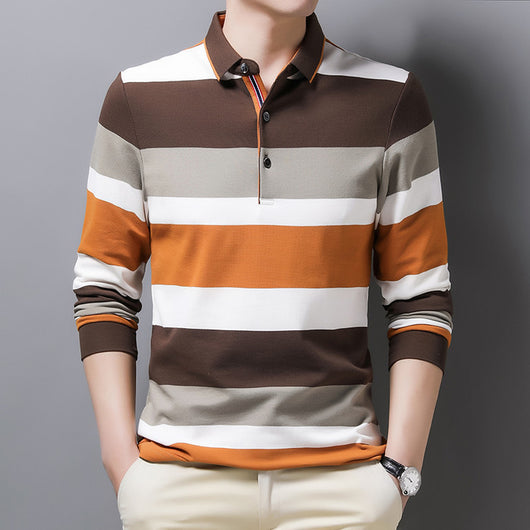 Camisa de Manga Larga con Cuello Italiano a Rayas