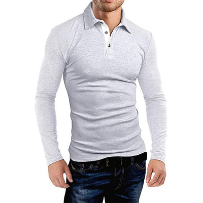 Camiseta Manga Larga Cuello Solapa Hombre - Colores Sólidos - Image 5