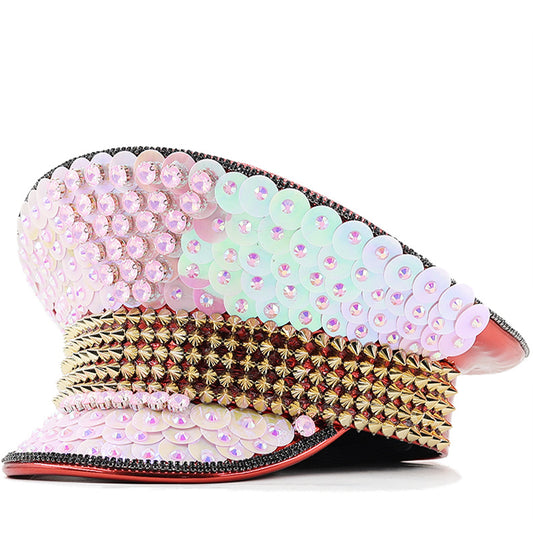 Gorra de Fiesta Rosa con Lentejuelas y Diamantes para Bodas y Eventos