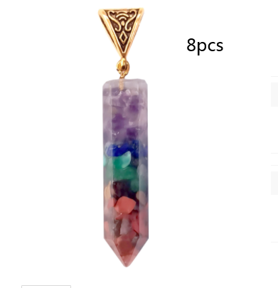 Collar Hexagonal de Piedras Trituradas de los Siete Chakras con Colgante Aura - Image 8