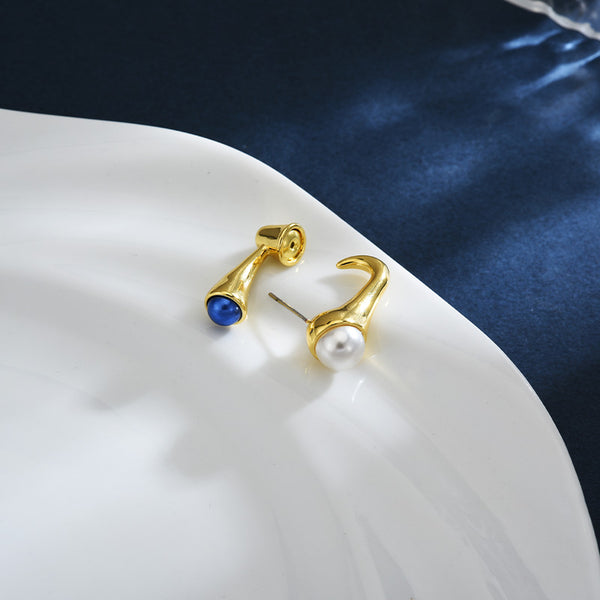 Aretes Azul y Blanco Diseño Minimalista Efecto Viento Frío