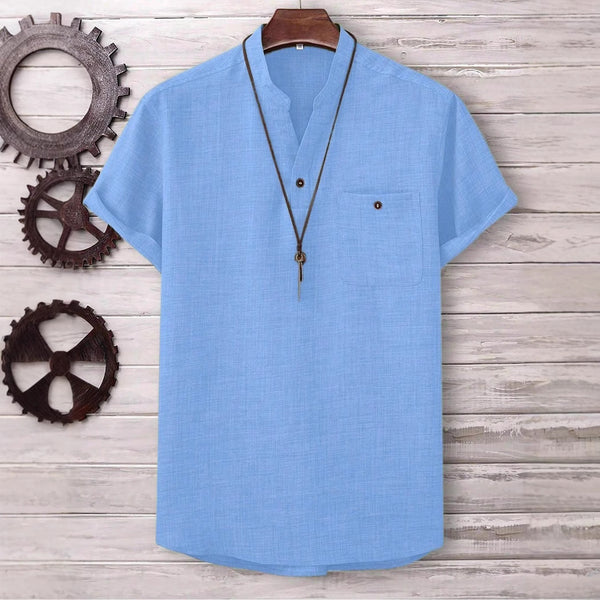 Camisa Casual Manga Corta Cuello Solapa Colores Lisos