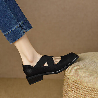 Zapatos Retro de Cuero Gamuza con Tacón Bajo y Elástico Ajustable - Image 4