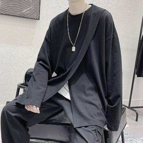 Camiseta Manga Larga Cuello Redondo con Diseño de Abertura Lateral