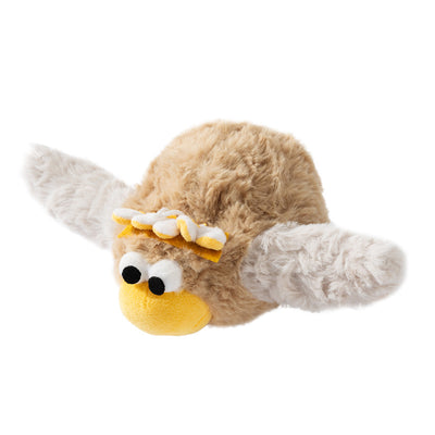 Plush electric bird cat toy with brown body, white wings, yellow beak, and googly eyes. Includes charging cable and catnip. - Image 5