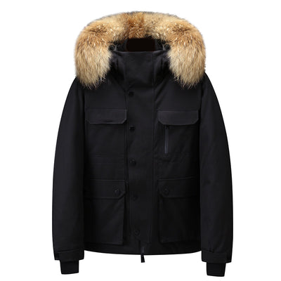 Chamarra de Invierno Acolchada para Hombre con Capucha y Cuello de Piel Sintética - Image 9