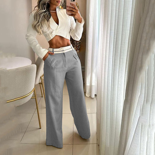 Traje Ejecutivo con Escote en V y Cintura Alta