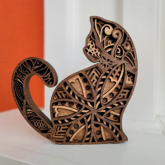 Escultura de Gato Tallada a Mano en Madera