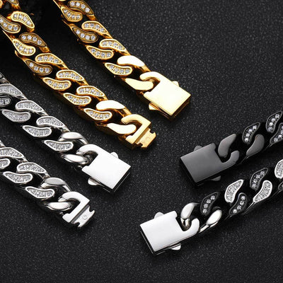 Pulsera Cubana de Acero Titanio con Circones para Hombre - Image 4