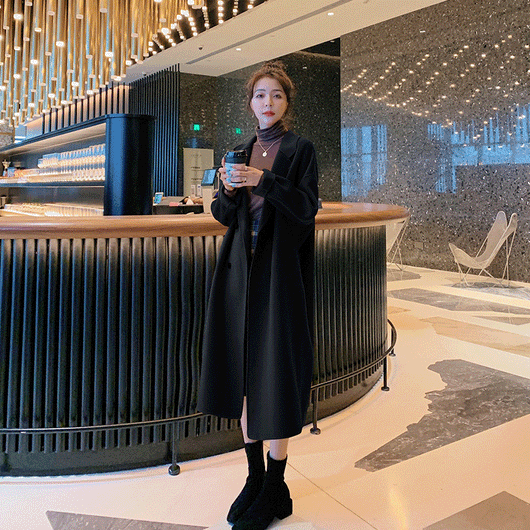 Abrigo de Lana Suelto Abotonado para Mujer - Image 5