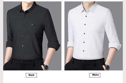 Camisa de Rayas Manga Larga para Hombre - Casual Ejecutivo Primavera Otoño - Image 15