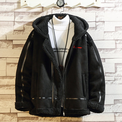 Chaqueta Casual de Lana de Cordero y Algodón con Capucha para Hombre