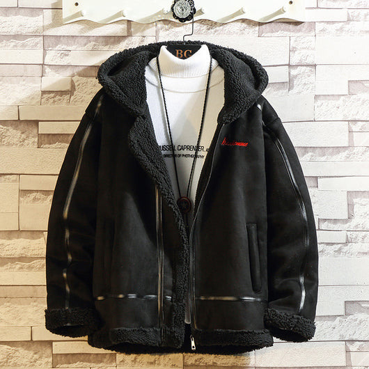 Chaqueta Casual de Lana de Cordero y Algodón con Capucha para Hombre