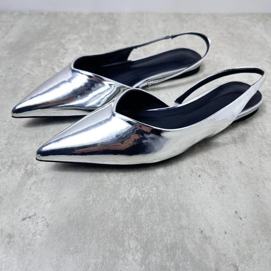 Zapatos Planos Plateados con Efecto Pintura y Correa Trasera - Image 6