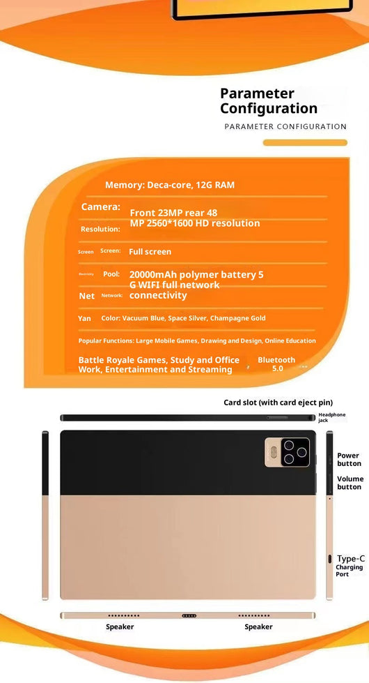 Tablet 5G Dual SIM para Oficina, Juegos y Aprendizaje - Image 18
