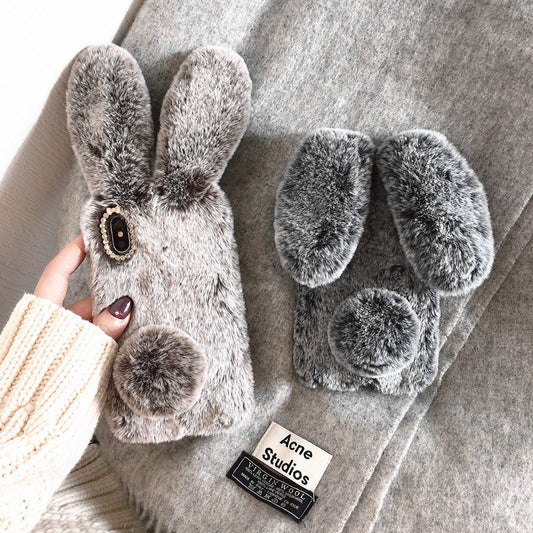 Funda de Celular de Felpa Conejo para Invierno