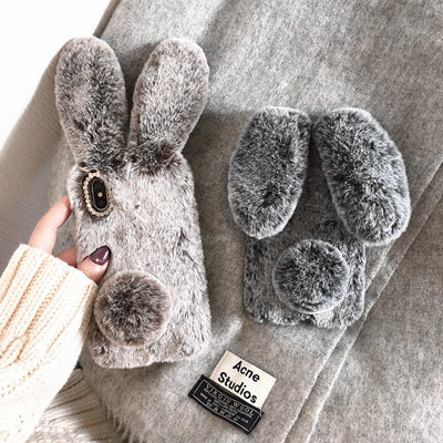 Funda de Celular de Felpa Conejo para Invierno