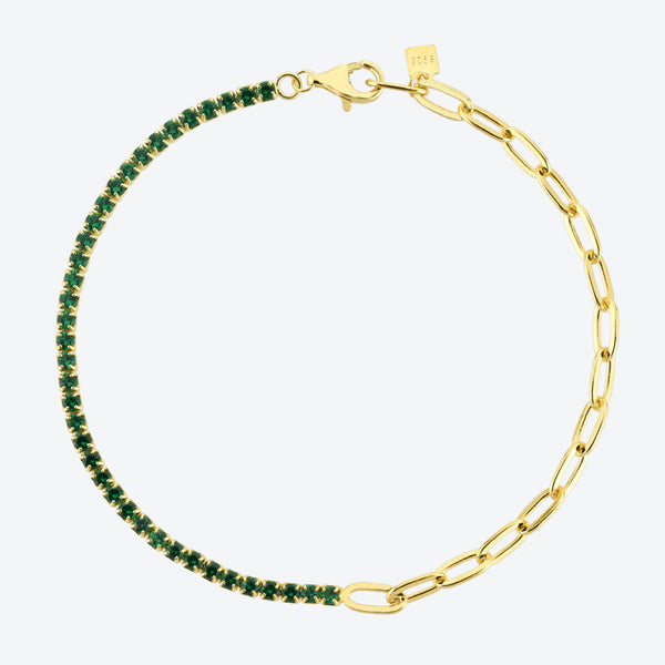 Pulsera de Plata Esterlina S925 con Piedra Verde y Detalles de Diamantes