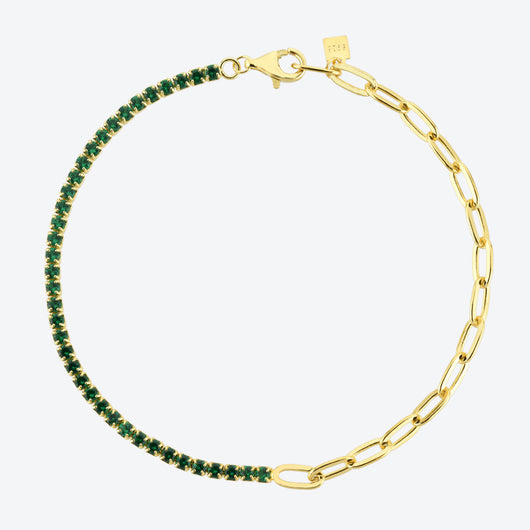 Pulsera de Plata Esterlina S925 con Piedra Verde y Detalles de Diamantes