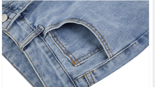 Pantalones Vaqueros Rectos Cintura Alta Estilo Retro Lavado Vintage - Image 4