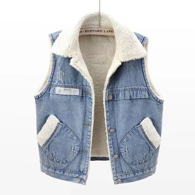 Chaleco Acolchado de Lana de Cordero y Algodón Denim para Mujer - Image 7