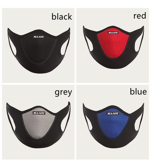 SULAITE face masks in black, red, grey, and blue, featuring a breathable mesh panel and ear loops. - Image 5