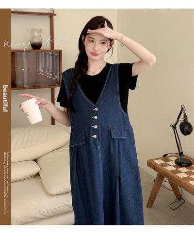 Conjunto de Dos Piezas: Falda Denim con Chaleco y Camiseta Base Talla Grande - Image 16