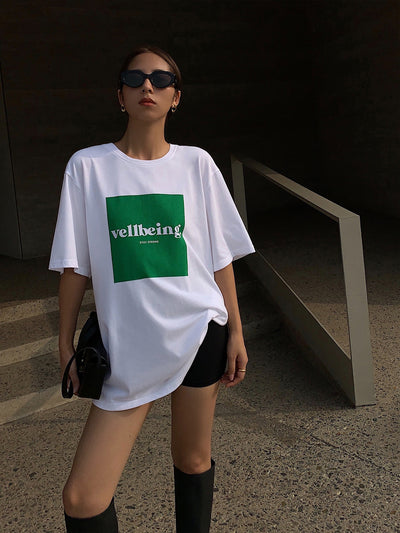 Blusa Blanca Suelta Estampada de Manga Corta para Mujer