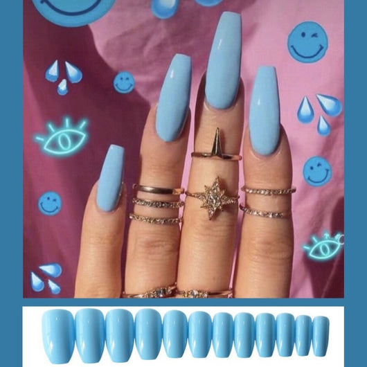Kit de Uñas Postizas Desmontables Efecto Llama Azul - Diseño Europeo - Image 27