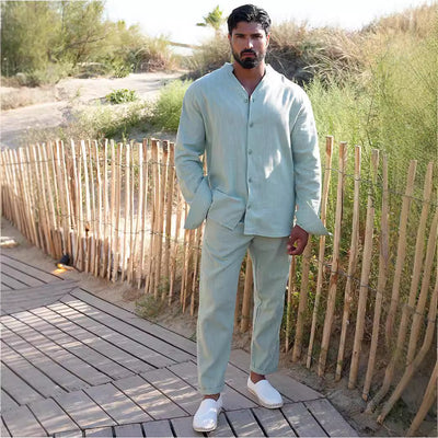 Traje Deportivo Europeo Hombre con Mangas Largas de Lino - Ropa de Trabajo Versátil - Image 2