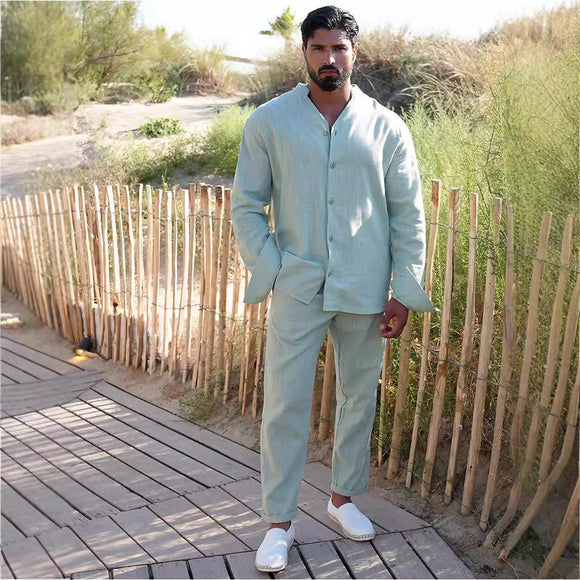 Traje Deportivo Europeo Hombre con Mangas Largas de Lino - Ropa de Trabajo Versátil