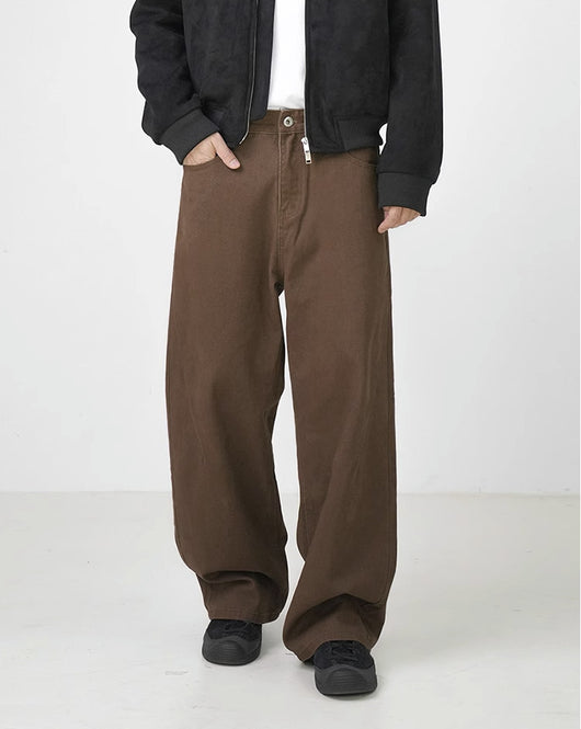 Pantalones Rectos de Algodón Lavado Estilo Retro en Marrón - Image 13