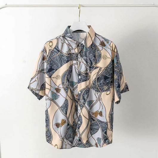 Camisa Suelta Estampada de Manga Corta para Hombre - Image 35