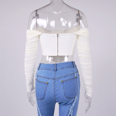Blusa Cropped Transparente con Escote de Malla y Espina de Pescado - Image 14
