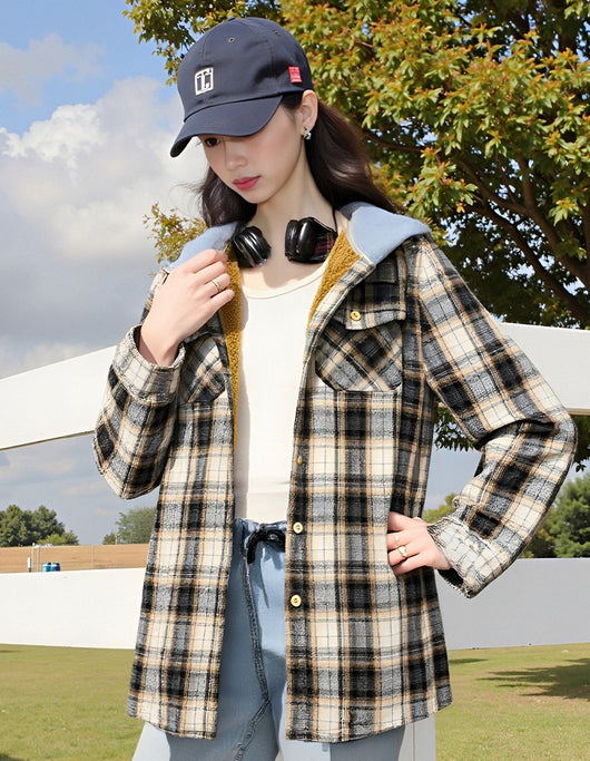 Camisa Cuadros Holgada con Capucha para Mujer - Image 11