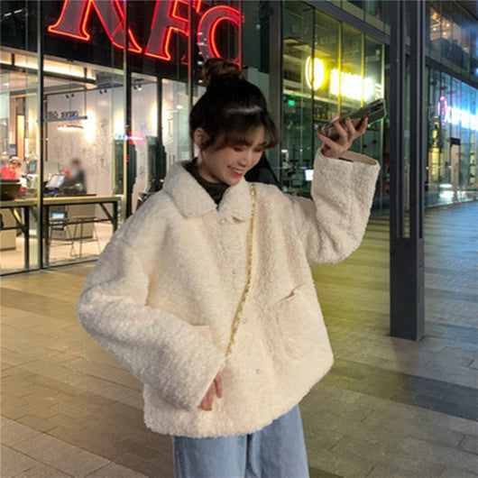 Chaqueta Estilo Occidental Cuello Polo Holgada con Forro Polar Grueso de Manga Larga - Image 14