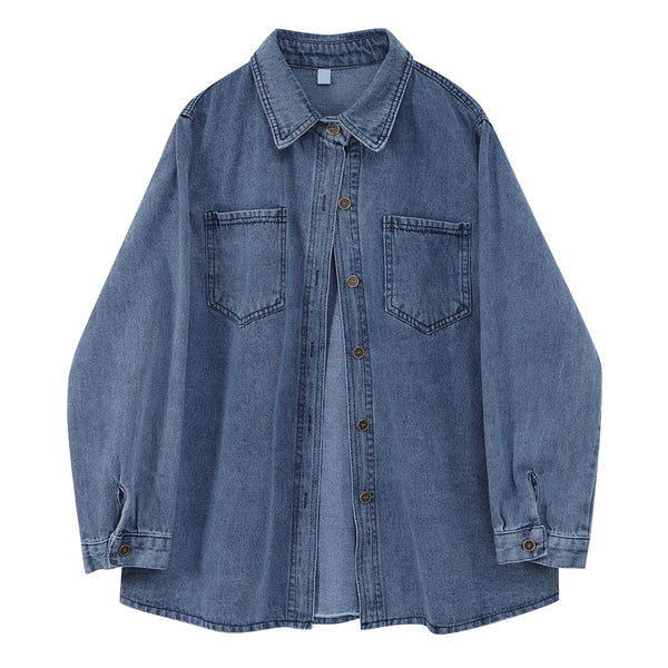 Chaqueta Denim Retro Suelta para Mujer - Diseño Moderno de Manga Larga
