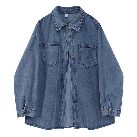 Chaqueta Denim Retro Suelta para Mujer - Diseño Moderno de Manga Larga