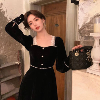 Falda Larga Acolchada de Terciopelo Francés para Otoño e Invierno - Image 3
