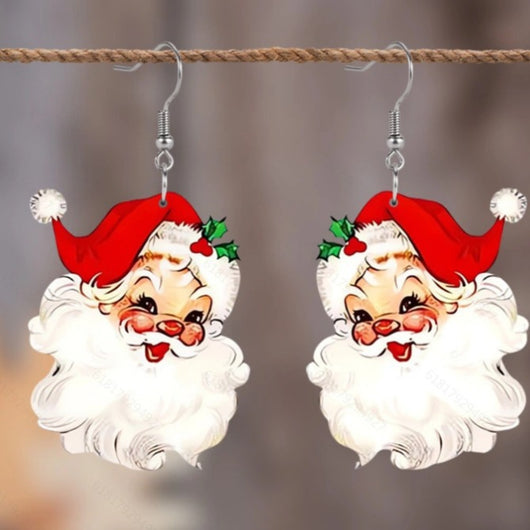 Aretes Colgantes de Papá Noel en Acrílico - Diseño Navideño Adorable