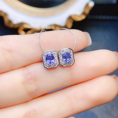 Aretes de Tanzanita Incrustada en Plata Natural