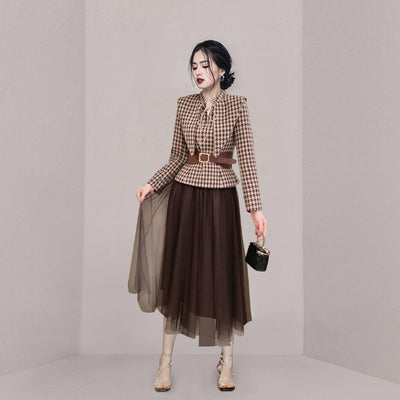 Conjunto Elegante Chaqueta Cuadros y Falda Malla - Estilo Ejecutivo - Image 10