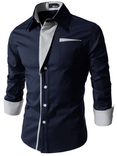 Camisa Slim Fit de Algodón para Hombre - Manga Larga Color Sólido - Image 21
