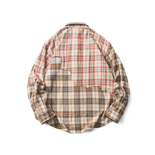 Camisa de Cuadros Combinados Manga Larga Unisex - Image 2