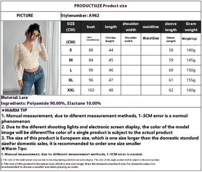 Blusa de Encaje Escote V Manga Larga Colores Sólidos - Image 7